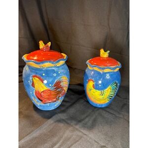 Certified International Rooster Chicken Canister Set 2pc Ceramic Kitchen Storage
